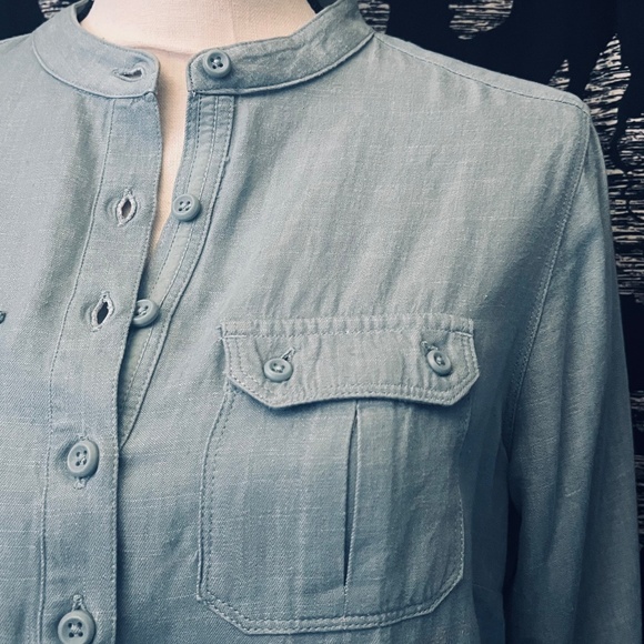 L.L. Bean Linen Tencel Blend 3/4 Sleeve Dusty Coastal Blue Tone Very Soft Size S - Picture 6 of 9